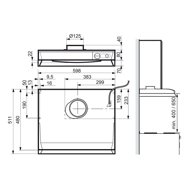 Systemair - 251-10/B Stål 60cm